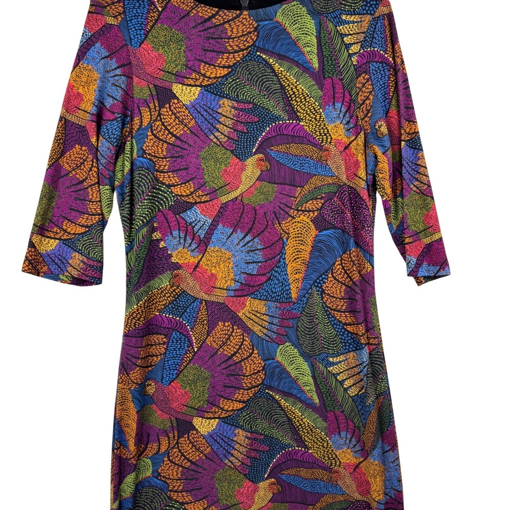 Farm Rio Dress Tropical Bird Flowers Macaws Midi Womens Large Multicolor Boho - Picture 6 of 16